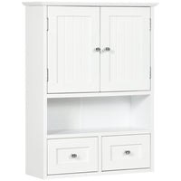 kleankin Bathroom Wall Cabinet with Shelf and Drawers - White-Wall-mounted design is space-saving