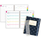 Emily Ley Simplified 2026-27 Navy Floral Teacher Weekly/Monthly Planner - 11" x 9" - English-Special pages include 2 sticker sheets, 2 "About Me" pages, a “Looking Ahead” and “Looking Back” a page.