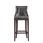 Manhattan Comfort Fifth Avenue 19" Traditional Faux Leather Upholstered Barstool - Pebble Grey-Refined Rectangular Design Stitching