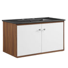 Modway Transmit 36" Wall-Mount Bathroom Vanity - Walnut/Black-Mid-Century Modern Vanity