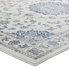 Modway Lilja Distressed Vintage Medallion Area Rug - 5 ft W x 8 ft L - Ivory/Moroccan Blue-Stain Resistant / Easy To Clean
