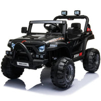 KIDS ON WHEELZ 12V Jeep Kids' Ride-On Car - Black-Luxurious combination of classic styling with modern convenience, this 12V off-road Truck Kids Ride-On Car Toy measures 110x72x72 cm (43.3x28.3x28.3 inches) (LxWxH) and has a net weight of 15 kg (33.07 lbs).