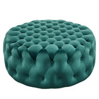 Modway Amour Tufted Button Large Round Performance Velvet Ottoman - Teal-Tufted Button Accent Ottoman