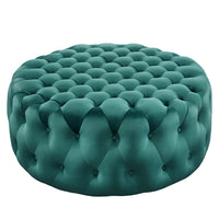 Modway Amour Tufted Button Large Round Performance Velvet Ottoman - Teal-Tufted Button Accent Ottoman