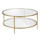 Hudson&Canal Sivil 36"W Round Coffee Table with Glass Top - Brass-Features a tempered glass top and shelf