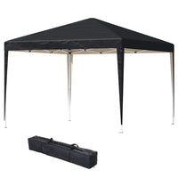 Outsunny 10 ft W x 10 ft L Folding Pop Up Tent Canopy Outdoor Gazebo - Black-210D water-resistant oxford canopy against UV rays and reduce heat