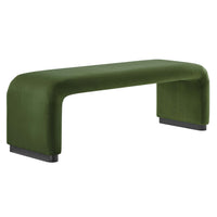Modway Koda Performance Velvet Waterfall Long Bench - Black/Moss Green-Performance Velvet Upholstery