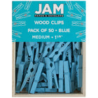 JAM Paper Wood Clip Clothes Pins - Medium - 1 1/8" - Blue - 50 Pack-Blue mini clothing pins