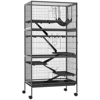 PawHut 63" H 6-Tier Deluxe Rolling Small Animal Cage - Charcoal Grey-Suitable for a variety of small animals including pet mink, chinchilla, small cats and other similar-sized small pets 