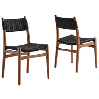 Modway Wynn Rope and Wood Dining Side Chairs - Walnut/Black - 2 Pack-Set of 2 Dining Accent Chairs