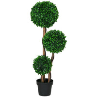 HOMCOM 3.6' Three Ball Boxwood Topiary for Indoor Outdoor - Green-Artificial ball-shaped boxwood tree with sandalwood leaves 