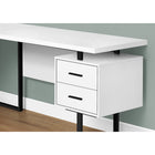 Monarch Specialties 7616 70" Computer Desk - White/Black Metal/L/R Face-2 small drawers and 1 large hanging file drawer have black handles, metal drawer glides, and finished interiors