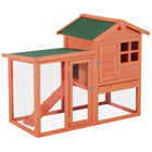 PawHut 48" Weatherproof Wooden Rabbit Hutch with Slant Roof and Outdoor Run - Red-Large rabbit hutch with outdoor run, ideal for rabbits, bunnies, and other small animals 