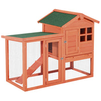 PawHut 48" Weatherproof Wooden Rabbit Hutch with Slant Roof and Outdoor Run - Red-Large rabbit hutch with outdoor run, ideal for rabbits, bunnies, and other small animals 