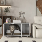 PawHut Cat Litter Box Enclosure with Scratching Pad - White-Provides cats privacy, and prevents odors from spreading out 