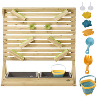 Outsunny Kids Running Water and Sand Playset Outdoor with Sinks - Nature Wood - Set of 18-18 entertaining water play accessories, such as sinks, vivid animals moulds . 