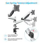 ShoppingAll Fully Adjustable Pneumatic Dual Gas Spring Monitor Desk Clamp Mount - White-Designed with pneumatic gas spring system which allows effortless tension adjustment for your monitors