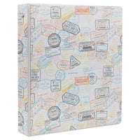 Staples 1" 3-Ring Binder - Travel Stamps-Round ring binder, travel stamps design, holds up to 175 sheets of paper