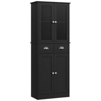 HOMCOM 61" H Kitchen Pantry Cabinet with Shelves and Soft-Close Doors - Black-Traditional design features glass doors and recessed doors 