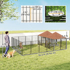 PawHut Outdoor Heavy Duty Dog Kennel and Dog Run with 2 Rooms - 13.5' x 9.5' x 5' - Coffee-Secure, escape-proof latch on the door enhances safety 