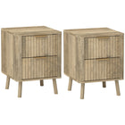 HOMCOM Night Stands with Finger Pulls and Fluted Drawers - Oak - Set of 2-Set of 2 for coordinating room decor