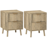 HOMCOM Night Stands with Finger Pulls and Fluted Drawers - Oak - Set of 2-Set of 2 for coordinating room decor