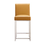 Manhattan Comfort Element 16.34" Modern Faux Leather Upholstered Counter Stool - Camel and Polished Chrome-Tight Back Design