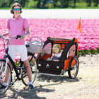 Aosom Double Bike Trailer for Kids Baby Toddler 80lbs Load with Steel Frame - Orange-Wide seat with two safety harness seat belts so two children can sit together 