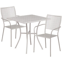 28'' Square Light Grey Indoor-Outdoor Steel Patio Table Set with 2 Square Back Chairs [CO-28SQ-02CHR2-SIL-GG]-Set Includes Table and 2 Chairs