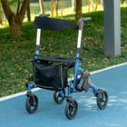 HOMCOM 8'' Wheels Rollator Walker with Adjustable Handle and Seat - Blue-Multiple holder designed for your phone, cane and bottle 