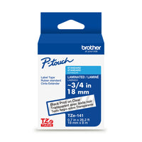 Brother Genuine TZe141 Laminated Tape for P-touch Label Makers - 18 mm wide x 8 m long - Black on Clear-Black on clear laminated TZe P-touch 18 mm label tape