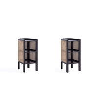 Manhattan Comfort Versailles 11.81" Industry Chic End Table 2-Piece Set - Black/Natural Cane-Modern - Industry Chic Cane End Table Perfect for Living Room and Bedroom Use. Set of 2