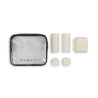 Bugatti 5-Piece Silicone Travel Bottle Set - TPU Case - Cream-Includes reusable silicone bottles that are durable and leak-proof