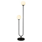Hudson&Canal Dufrene 2-Light Floor Lamp with Glass Shades - Blackened Bronze/White Milk-Paired with a white milk glass enclosed globe shade