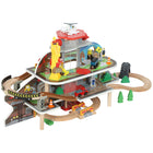 Qaba Kids Wooden Train Set, Mine Themed with Track, Crane, Helicopter & Accessories - Multicoloured - Set of 79-Includes 79 mine-themed pieces, sparking endless creativity with new track designs 