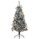HOMCOM 5' Pre-Lit Artificial Christmas Tree with LEDs and Decorations - White-Pre-configured with blue-themed ornaments for a festive look 