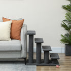 PawHut 23.5" 4-Step Pet Stairs with Carpeted Scratching Post - Dark Grey-Suitable for older, arthritic, or recovered pets 