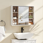 HOMCOM Wall Mounted Bathroom Storage Cabinet with Mirrored Door and Shelf - White-Mirrors included for better preparation for your morning makeup or shaving