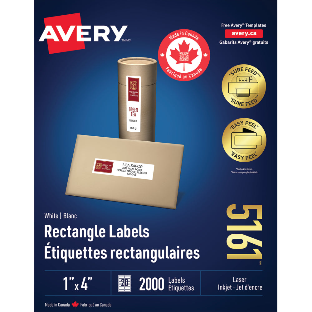 Avery White Rectangle Labels with Easy Peel, 1