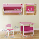 Qaba Kids Table & Chair Set with Bookshelves, Toddler Table & Chairs Set - Pink-Two built-in side bookshelves encourage early reading and organisational habits
