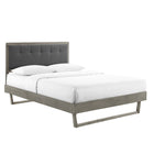 Modway Willow Wood Queen Platform Bed with Angular Frame - Grey Charcoal-Tufted Upholstered Headboard