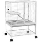 PawHut 34" H 2-Tier Rolling Small Animal Cage - Light Grey-Rolls on wheels for easy moving, two wheels with brakes 