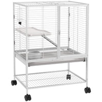 PawHut 34" H 2-Tier Rolling Small Animal Cage - Light Grey-Rolls on wheels for easy moving, two wheels with brakes 