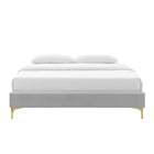 Modway Sutton Performance Velvet Full Bed Frame - Light Grey-Wood Slat Support System
