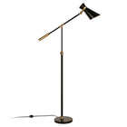 Hudson&Canal Rex Two-Tone/Height-Adjustable Floor Lamp with Metal Shade - Black/Brass/Black-Paired with a black cone metal shade