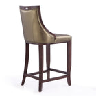 Manhattan Comfort Emperor 19" Traditional Faux Leather Upholstered Barstool - Bronze and Walnut-Seat Height: 27"
