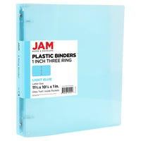 JAM Paper Plastic 1" 3-Ring Binder - Light Blue-Colour: Baby Blue | Be stylish and organized with colourful binders.
