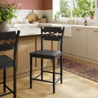 Modway Jax Oak Wood Counter Stool With Wavy Razor Back - Black-Non-Marking Foot Pads