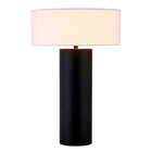 Hudson&Canal Wells 24" Tall Table Lamp with Fabric Shade - Blackened Bronze/White-Paired with a white fabric drum shade