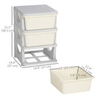 Qaba 3 Tier Kids Toy Organizer with 3 Plastic Storage Bins - Cream White-Compact for easy fit, and spacious inside 4.2 gallon (16 L) drawers 